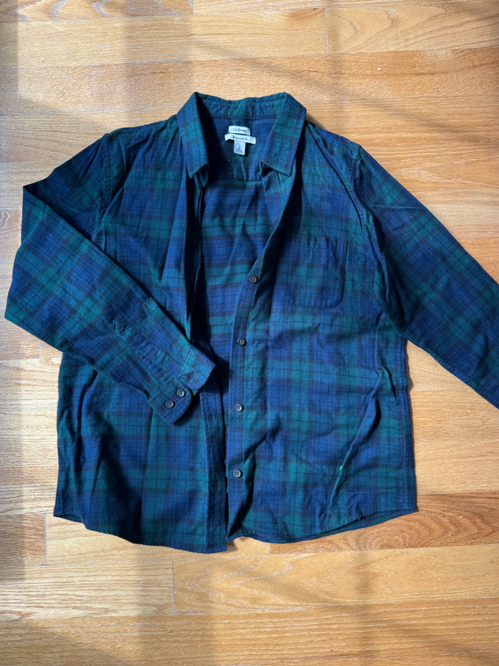 L.L. Bean Women’s Dark Green & Navy Plaid Button-Up Shirt